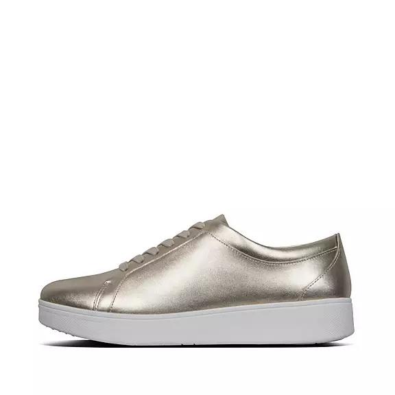 Baskets Femme Fitflop Rally Metallic Cuir Platine (BHE654821)